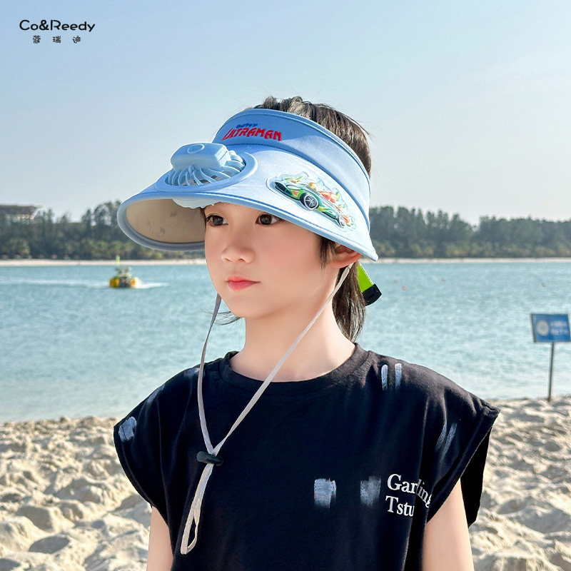 儿童奥特曼空顶防晒帽男童夏季防紫外线遮阳帽可充电风扇太阳帽子