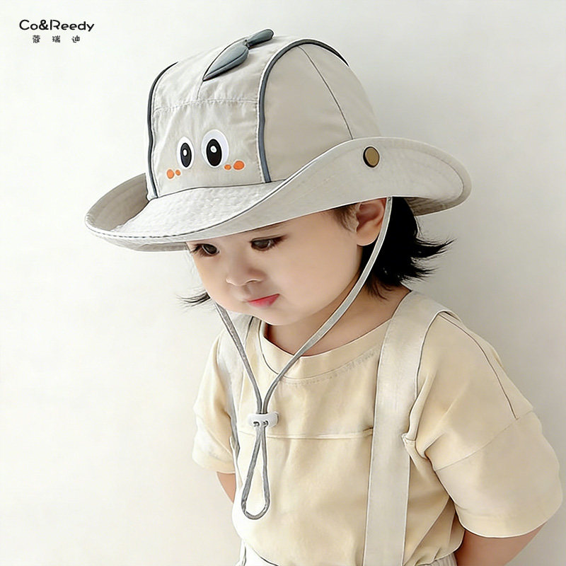 婴儿帽子春夏季透气薄款防晒帽男女宝宝卡通大檐可折叠韩版渔夫帽