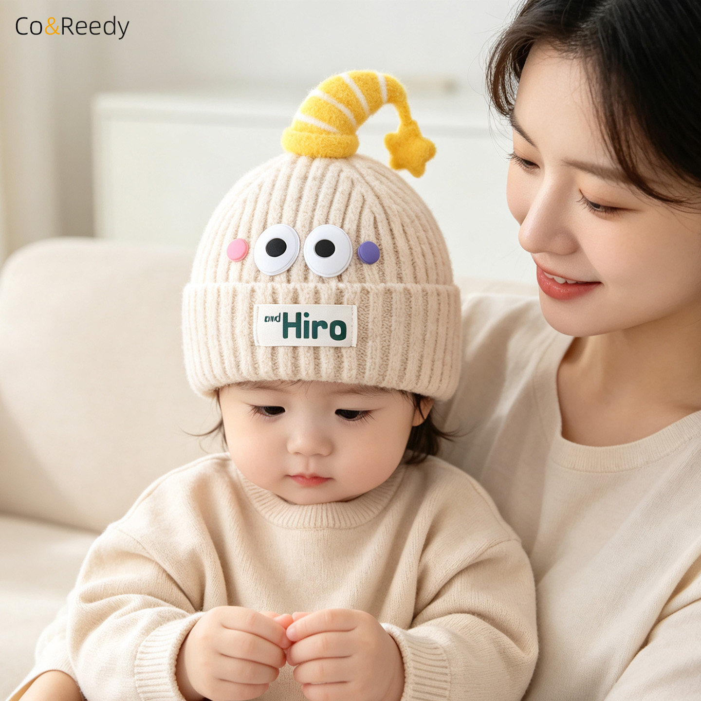 冬季婴儿保暖针织大眼卡通毛线帽