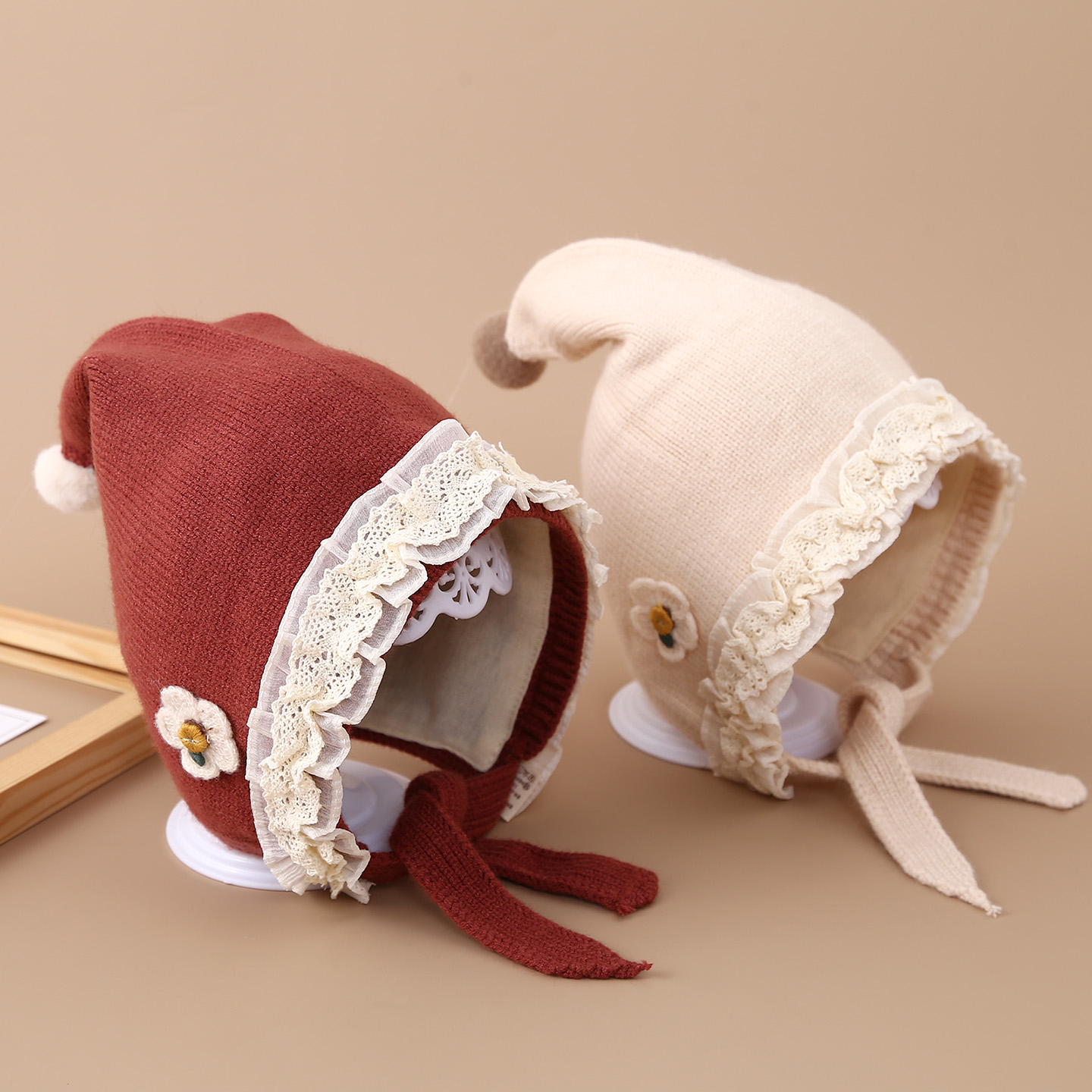 婴儿帽子秋冬针织帽宝宝公主帽