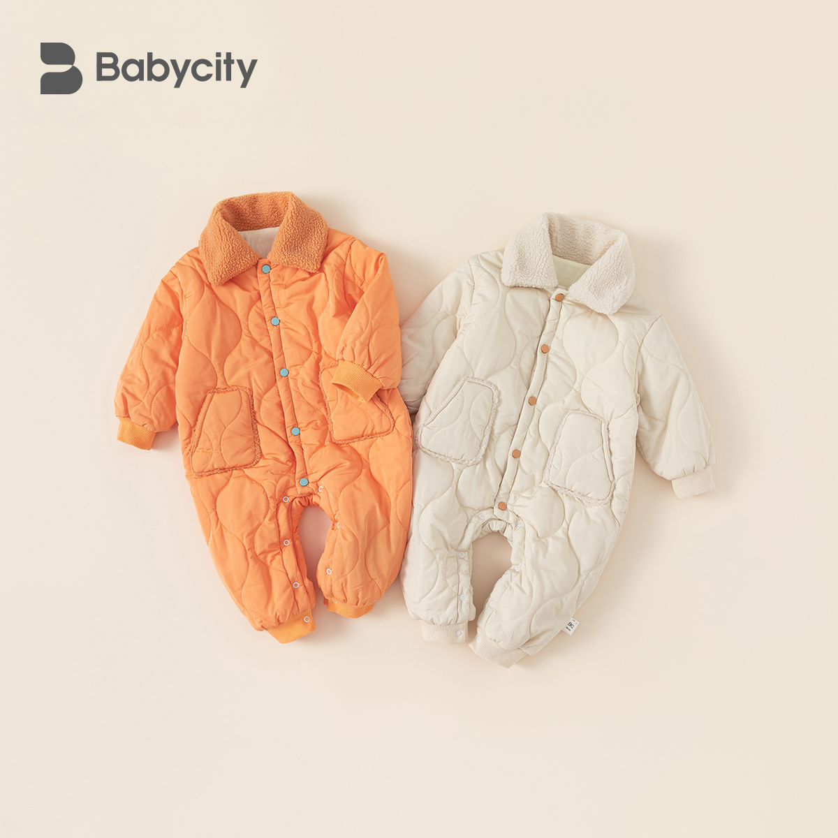 贝贝城儿童绗棉撞色扣子爬服