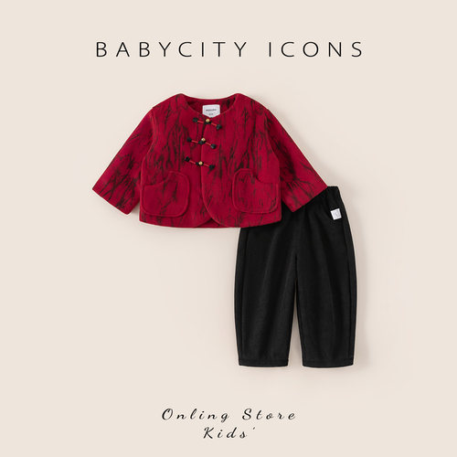 贝贝城国风上衣纯色长裤套装