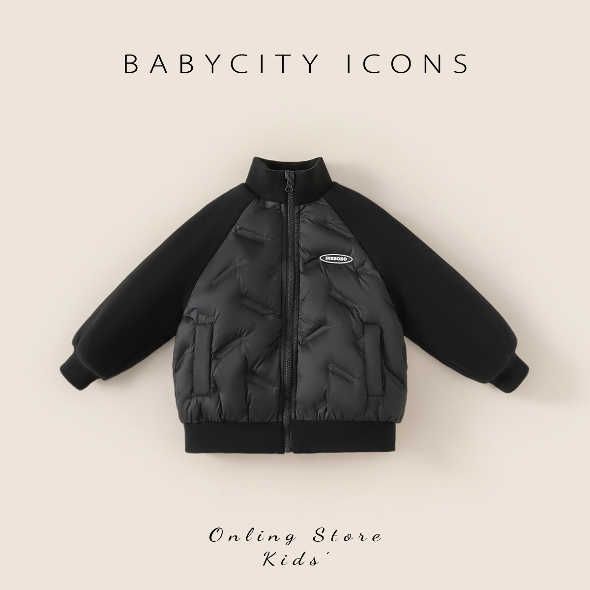 贝贝城拼接贴标羽绒服