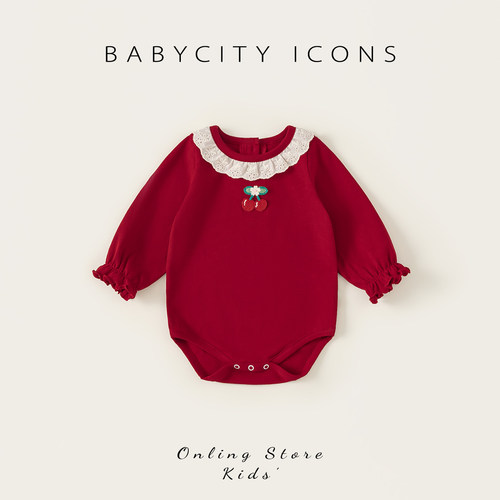 贝贝城花边领绣花三角爬服服