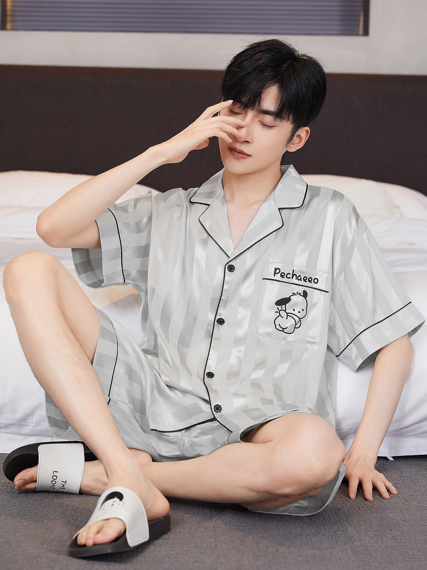 Kişi pijama dəsti, yay üçün nazik buz ipək kolleksiyası