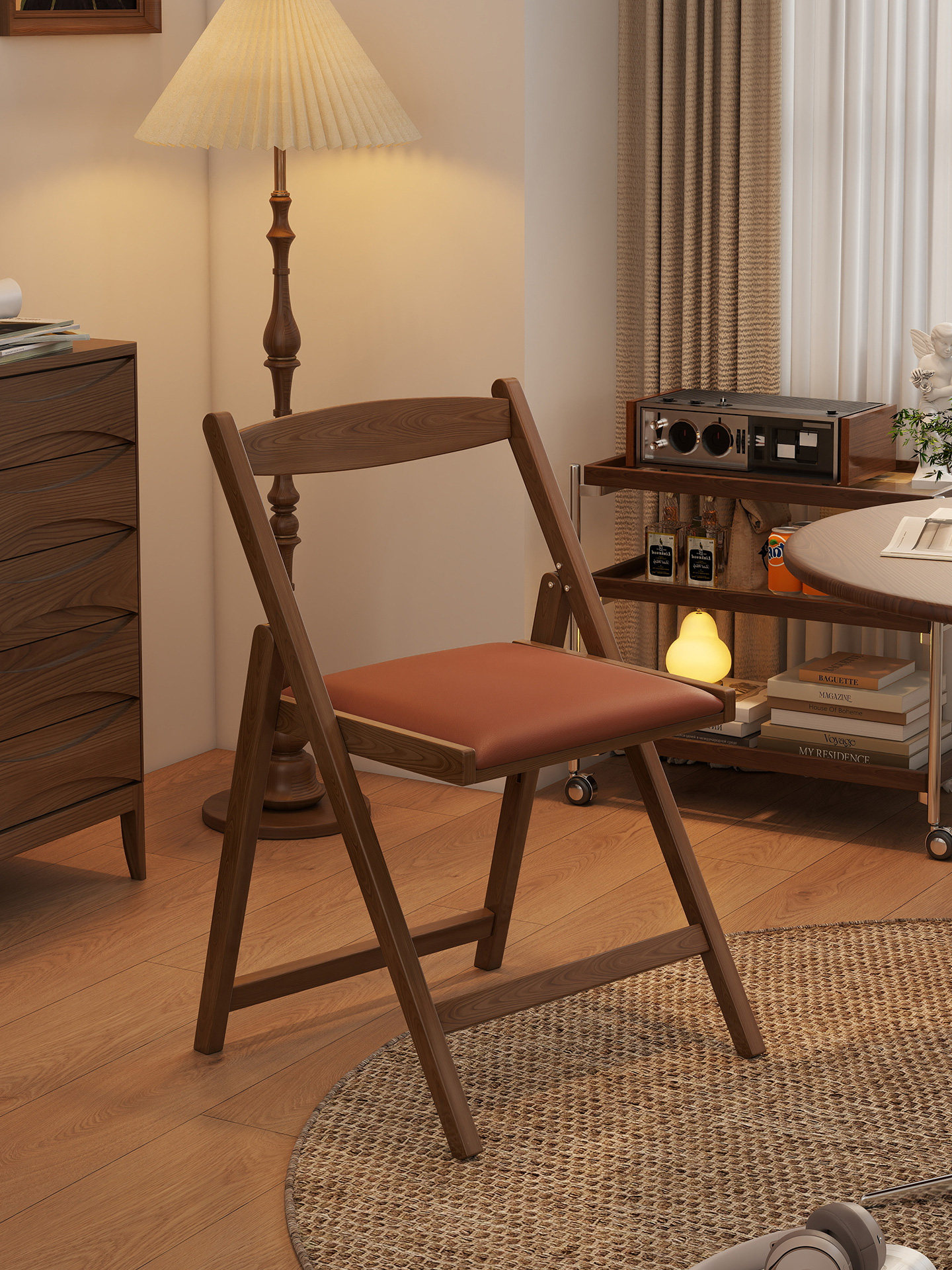 覆古实木餐椅家用客厅折叠椅中古可折叠餐厅餐桌椅休闲阳台靠背椅