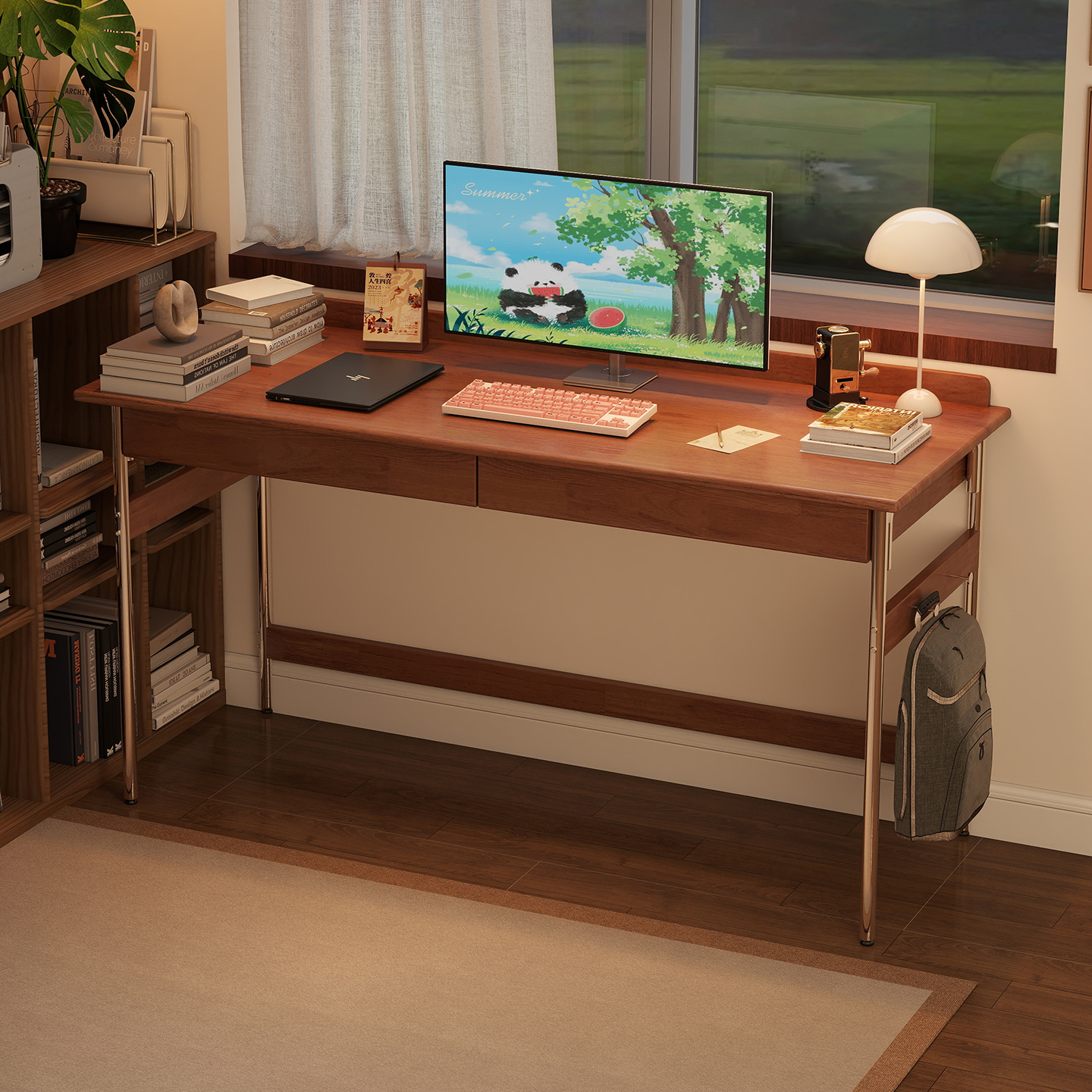 卧室家用电脑桌带抽屉实木书桌中古桌子初高中生学习桌学生写字桌