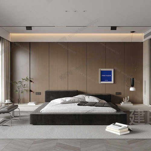 木林世家暗黑色大平层布艺床意式