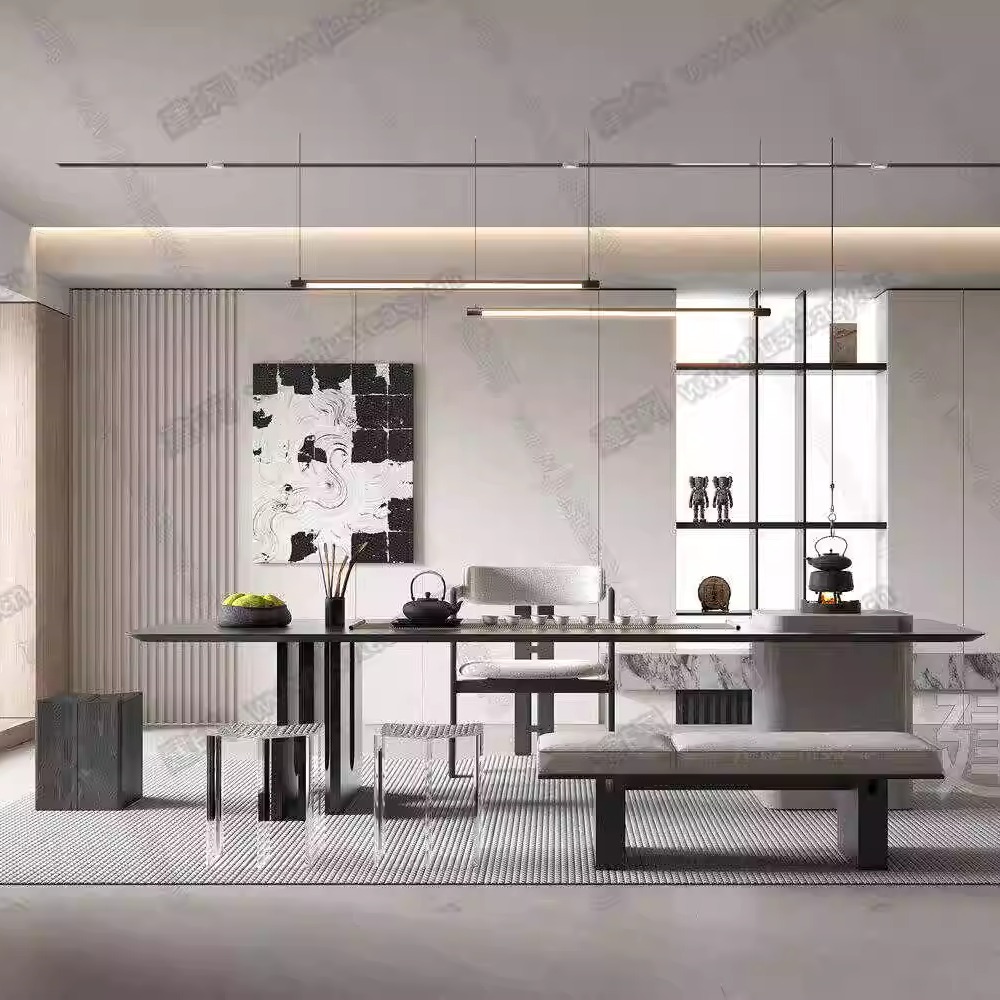 木林世家现代简约黑白岩板泡茶台