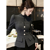 2025冬季 打底T恤 显瘦半高领欧货短款 新款 加厚双面绒拼接收腰修身