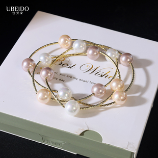 优贝朵多层珍珠手链女网红多层缠绕欧币金手串贝珠新款手环配饰品