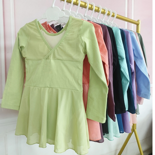 儿童舞蹈服秋季长短袖练功服女孩芭蕾民族中国舞考级跳舞连体裙夏