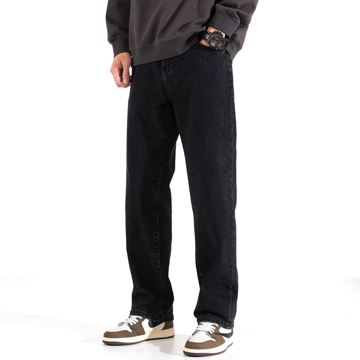 Aurorass美式cleanfit直筒黑色弹力牛仔裤男士秋季新款休闲长裤