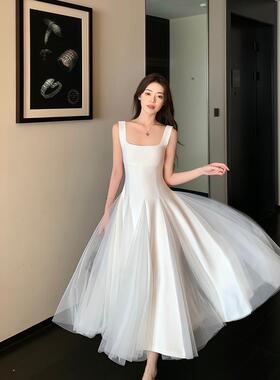 从一【圆舞曲】白色吊带连衣裙女网纱蓬蓬仙女高级感气质领证长裙