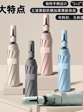 网红爆款2026新款不透光学生男女通用自动黑胶折叠加厚抗风遮阳伞