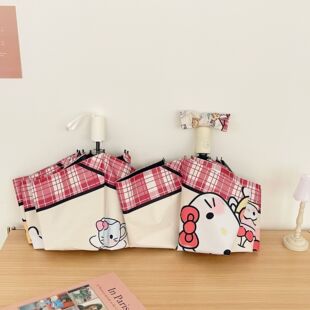 新款 抗风卡通可爱多日常凯蒂猫阳伞雨伞太阳伞学生自动黑胶防晒