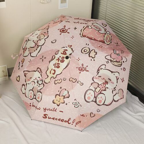 幸运猫咪三折遮阳伞雨伞迷你五折手动全自动雨伞高中生加厚抗风