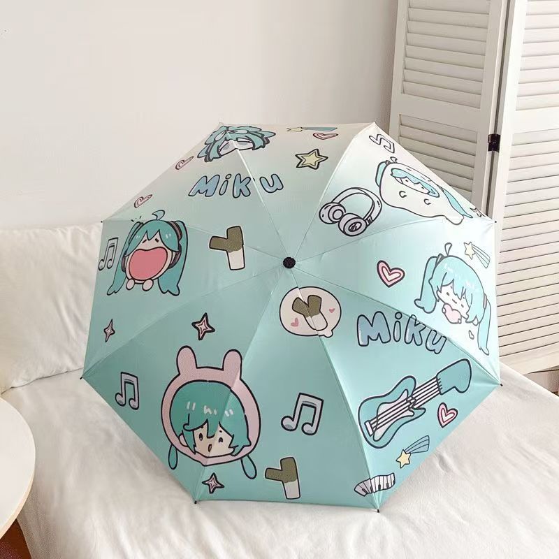 伞叔推荐全新时尚初音卡通可爱遮阳伞雨伞太阳伞学生自动黑胶防晒