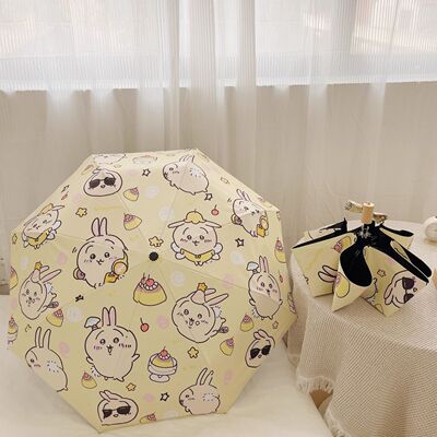新款抗风耐用卡通可爱黄色伊卡遮阳伞雨伞太阳伞学生自动黑胶防晒