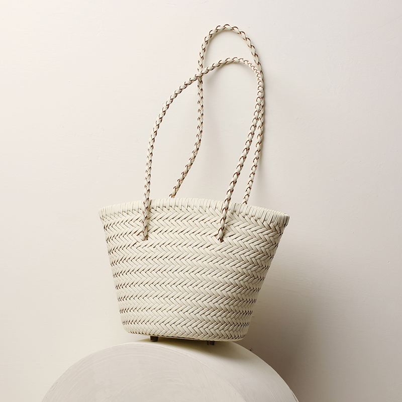 dragon纯手工牛皮编织包包女单肩水桶包真皮手提菜篮子包包女夏天