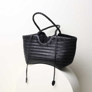 dragon手工牛皮编织包真皮单肩托特包菜篮子手提包大包大容量女包