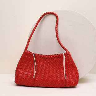 Dragon手工牛皮编织包包女士真皮法式优雅手提单肩腋下饺子包8943