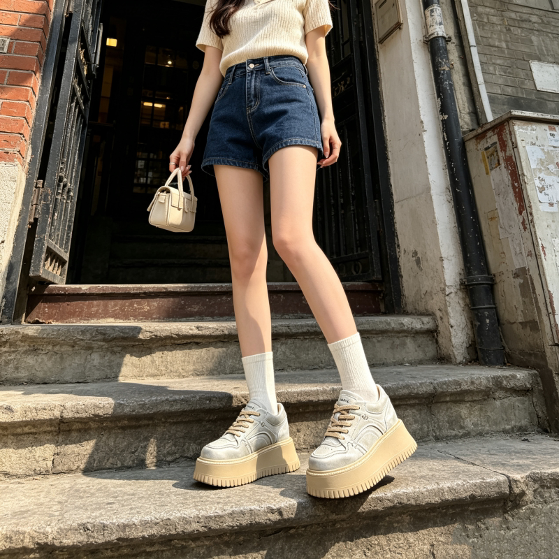 休闲厚底内增高德训小白鞋女