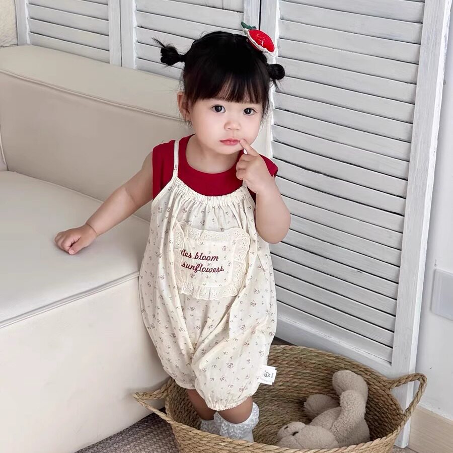 婴儿连体衣夏天衣服0到1岁女宝宝公主背带裤夏季薄款套装外出穿搭