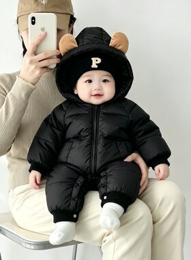 新生婴幼儿羽绒连体衣冬季外出服0-1岁男宝宝冬天外套加厚保暖2