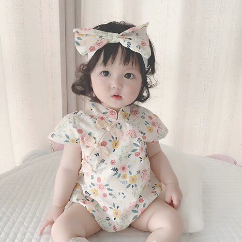婴儿旗袍夏装薄款可爱包屁衣