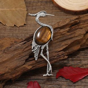 复古仿松石丹顶鹤多色大衣别针女仙鹤鹭鸟动物毛衣配饰胸针