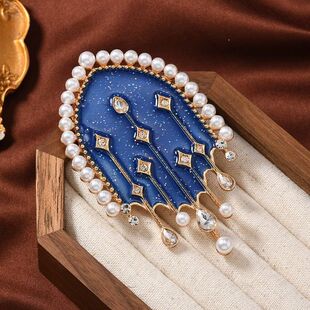 复古蓝色釉彩流星坠落胸针珍珠盾牌别针扣胸花西服外套配饰