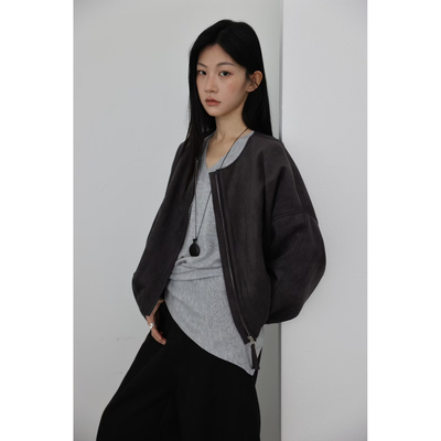 RN秋季新款宽显瘦麂皮绒拉链外套