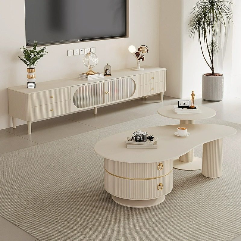 奶油风岩板茶几客厅家用轻奢现代异形小户型沙发茶几桌电视柜组合,住宅家具,茶几,淘宝优惠券,粉丝福利购,淘宝优惠卷