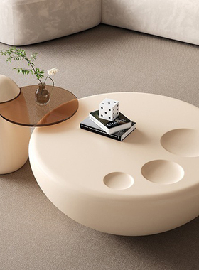 奶油风猫爪茶几客厅家用小户型高级感圆形现代简约轻奢茶几电视柜