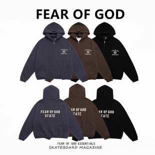 拉链开衫 FEAR FOG复线ESSENTIALS美式 GOD 宽松加绒连帽卫衣男