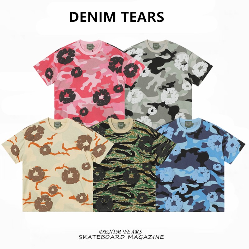 FOG高街DENIM TEARS美式潮牌迷彩木棉花发泡印花夏季短袖运动T恤