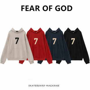 FOG主线第七季 GOD 数字7植绒印花宽松男女套头连帽卫衣潮 FEAR