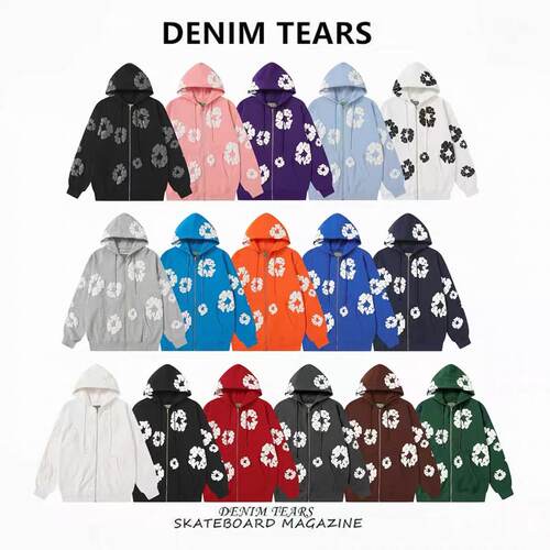FOG高街DENIM TEARS木棉花发泡印花经典宽松运动拉链开衫连帽卫衣