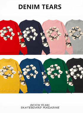 FOG高街DENIM TEARS木棉花发泡印花美式潮牌宽松休闲运动圆领卫衣