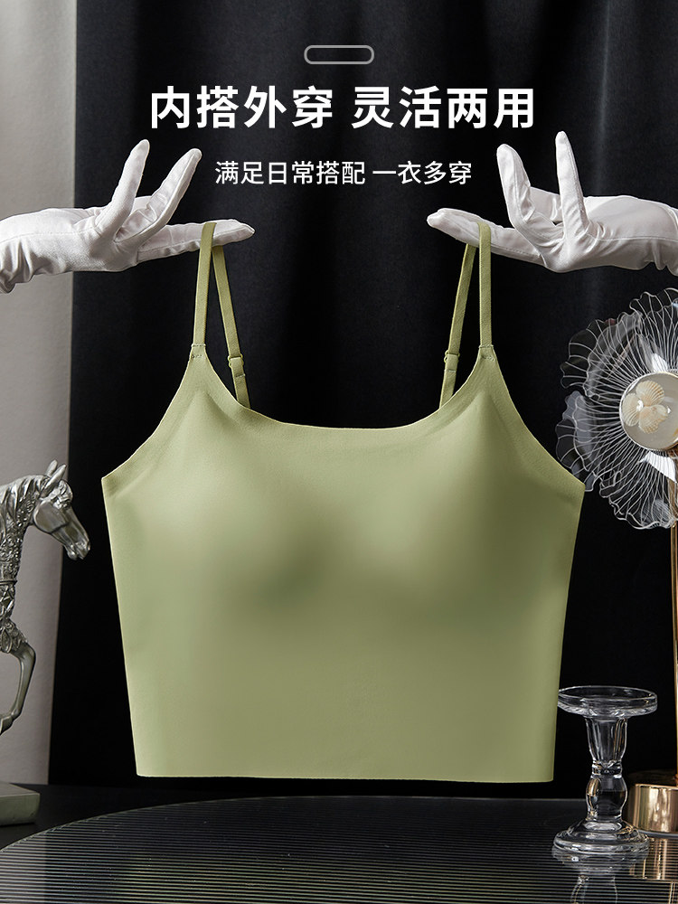 얇은 캐미솔 여성 이너웨어 패딩 처리된 미인 등 브라 올인원 여름 얇은 바닥 아우터웨어 튜브탑 브라
