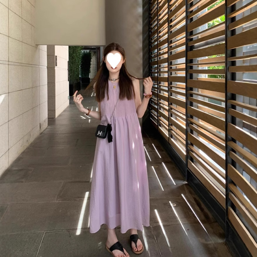 意法axb 尼德兰派 三色温柔背心长裙女圆领高腰垂坠感气质连衣裙