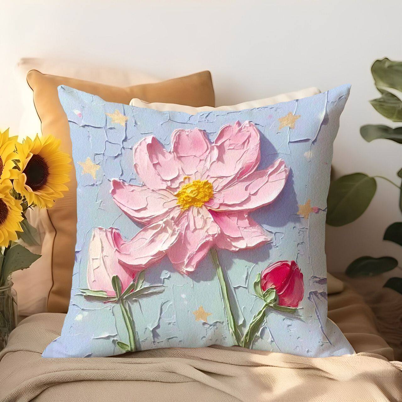 网红ins风少女平面印花油画抱枕车用沙发床头靠垫学生礼物可拆洗