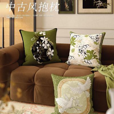 高级感法式中古单面抱枕沙发客厅靠枕套花朵绿色双面靠垫枕头
