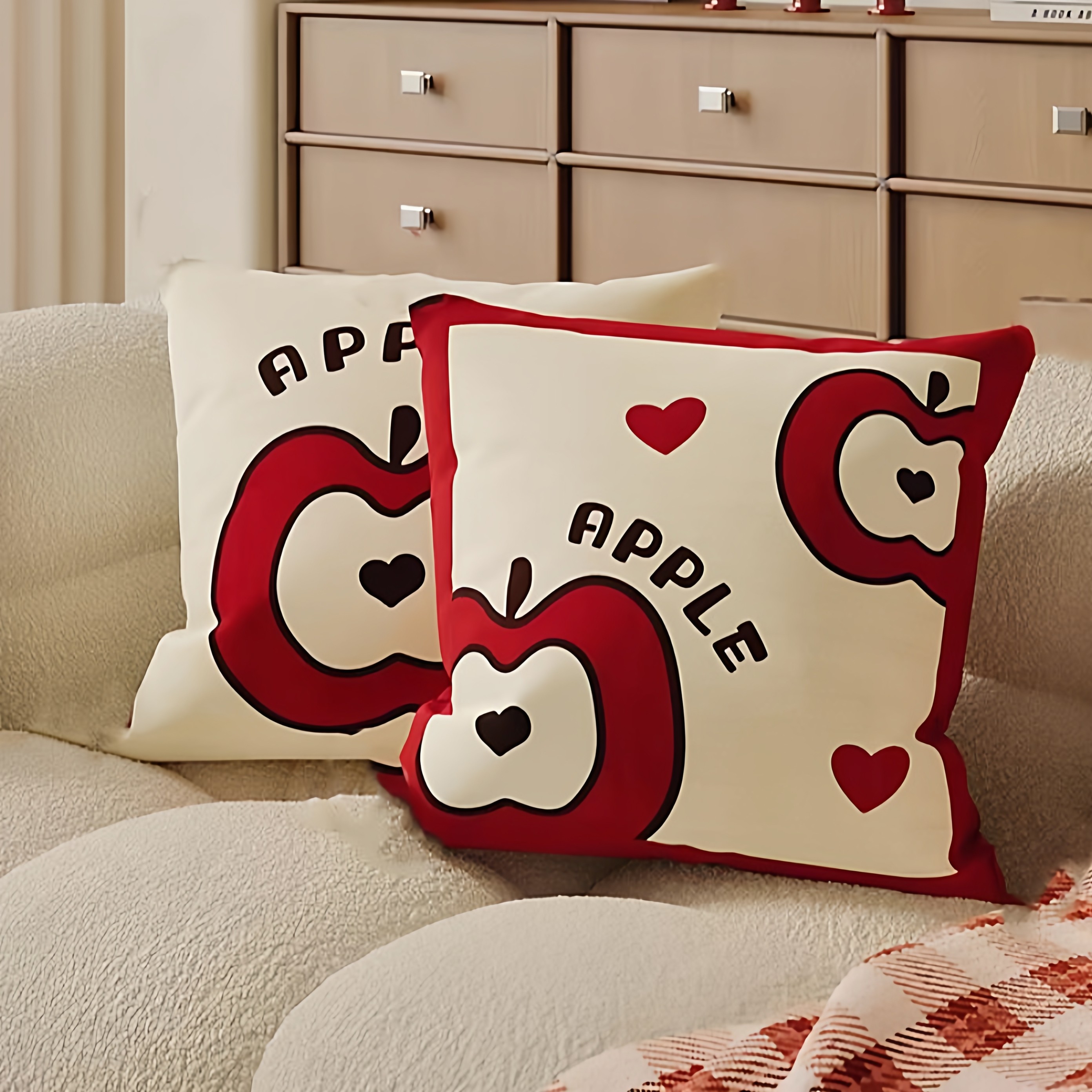 红色苹果新年卡通喜庆高级枕套卧室床头靠枕客厅沙发靠垫含芯拆洗,居家布艺,靠垫/抱枕,淘宝优惠券,粉丝福利购,淘宝优惠卷