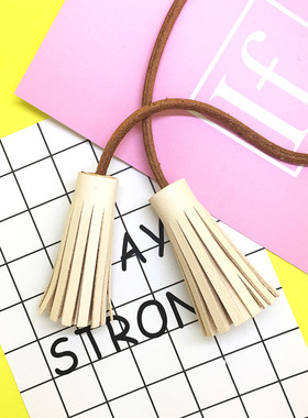 手工定制原味植鞣革双头流苏 头层牛皮包包配件 复古真皮流苏挂件