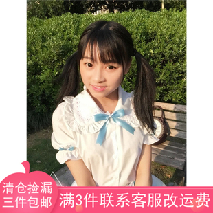 原创幼稚软妹萌森林系森女小清新日系Lolita蝴蝶结蕾丝短袖衬衫女