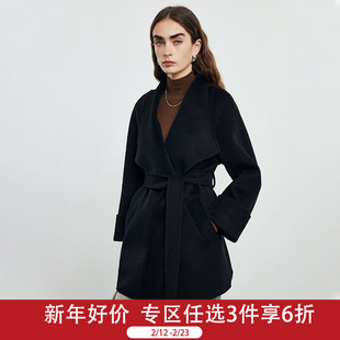 PALUOPO/帕罗含羊绒宽松中长款绵羊毛大衣双面毛呢外套秋冬新款女