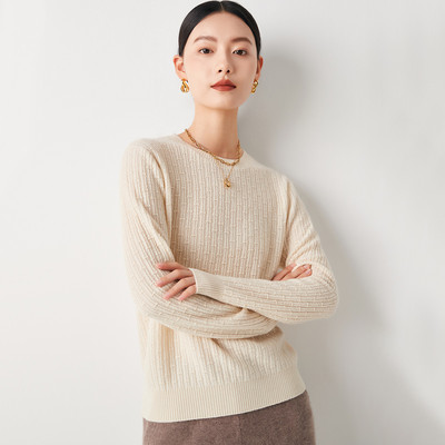 帕罗肌理提花圆领纯羊绒衫