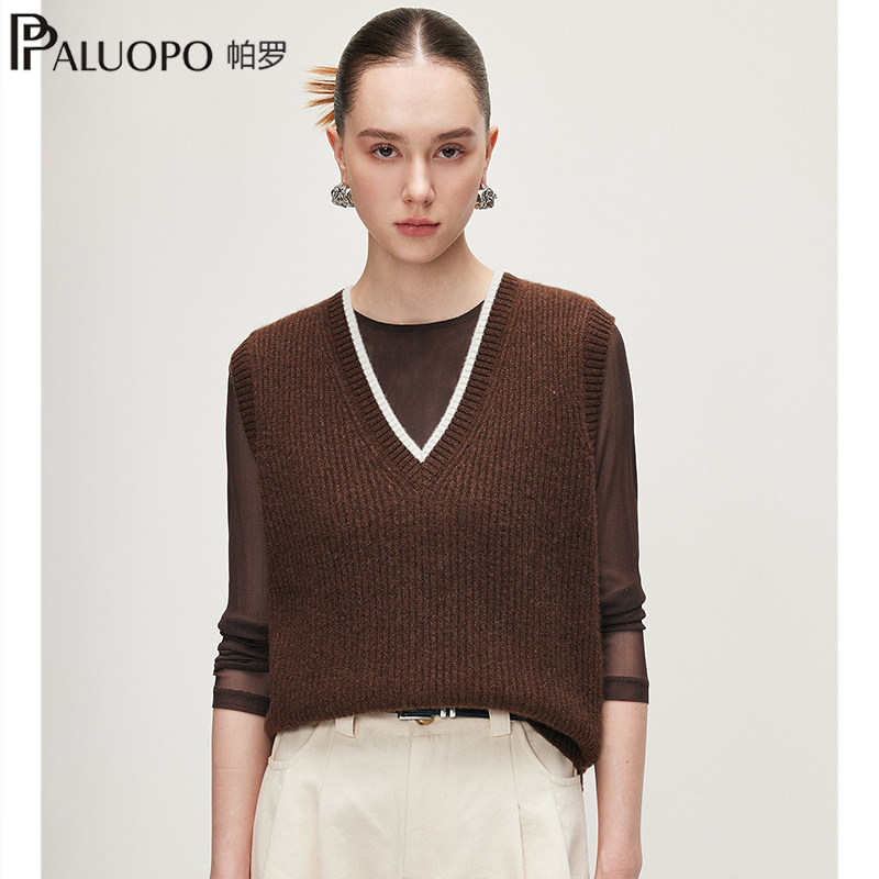 PALUOPO/帕罗商场同款RED系列】秋冬V领肌理提纯羊绒衫女针织背心,女装/女士精品,羊绒衫,淘宝优惠券,粉丝福利购,淘宝优惠卷